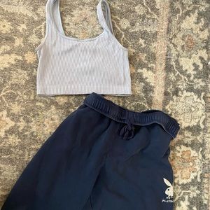 Pacsun playboy navy sweatpants with light blue tank
